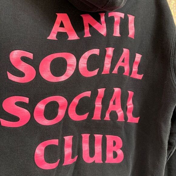 Unisex Anti Social Social Club Black Hot Pink Logo Pullover Hoodie Small - Picture 5 of 5